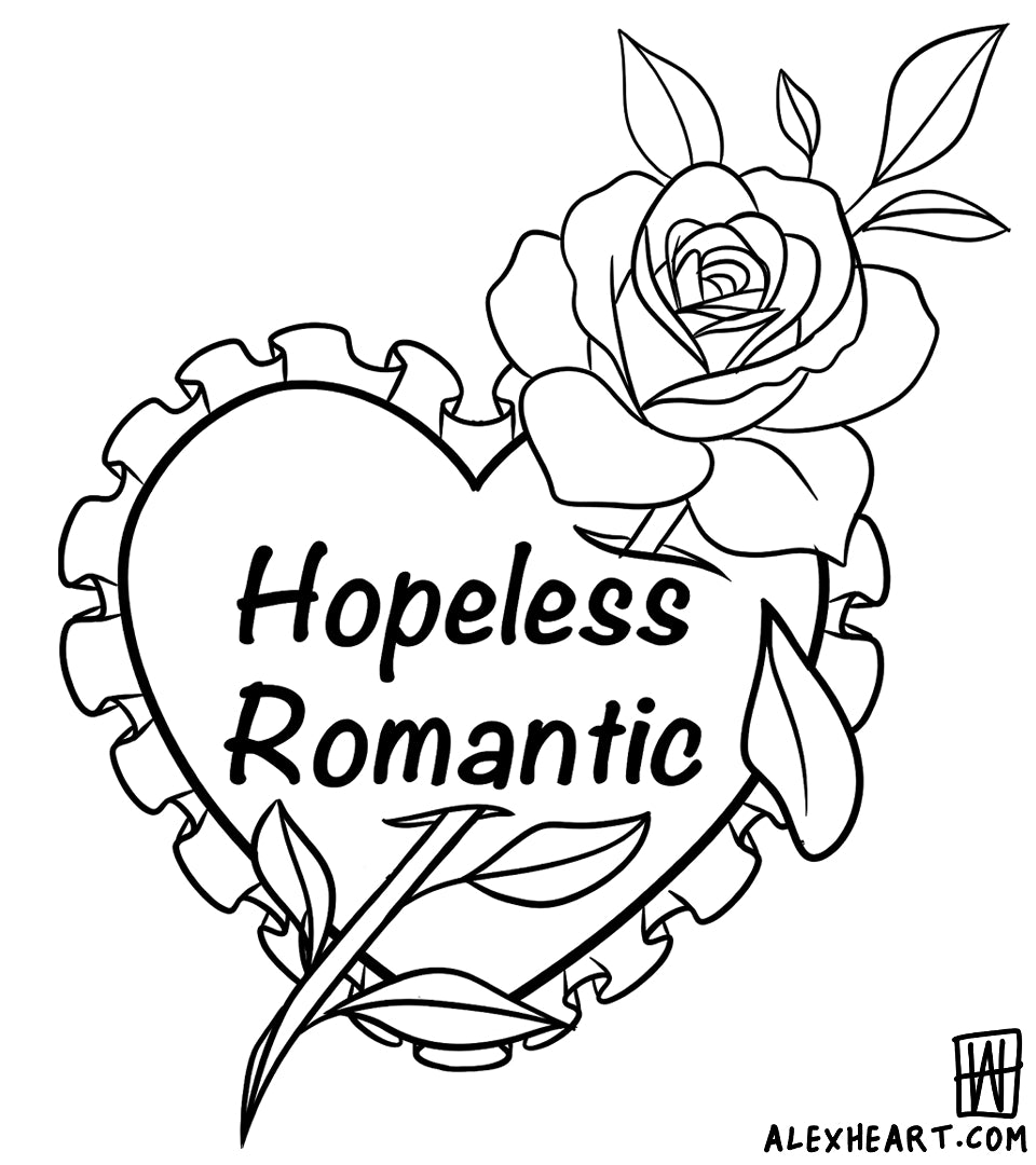 Hopeless Romantic - Neotrad bookish tattoo design