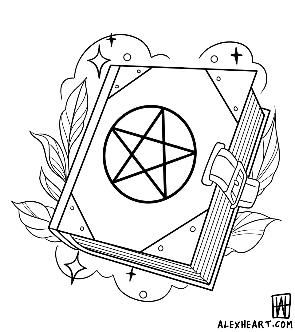 Original magical witch book - Neotrad bookish tattoo design