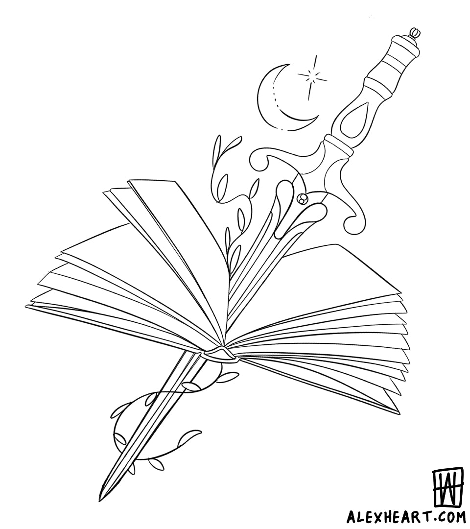 Original sword and book - Neotrad bookish tattoo design
