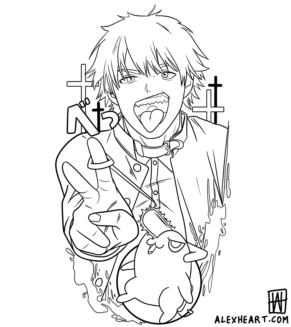 Denji and Pochita from Chainsaw Man - Anime tattoo design