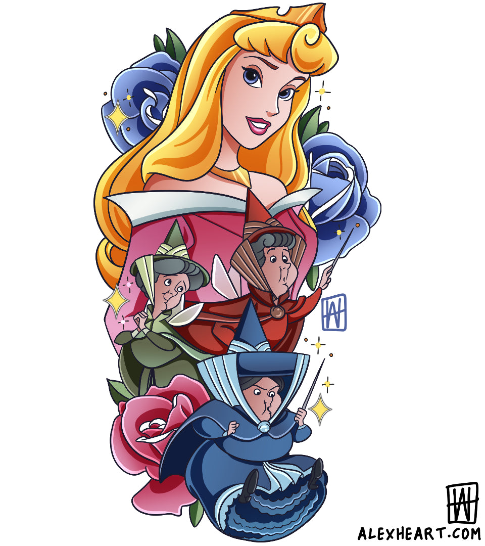 Sleeping Beauty Aurora and fairies - Disney tattoo design