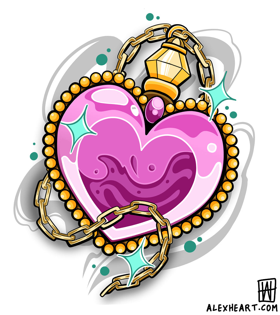 Heart necklace - Neotrad tattoo design