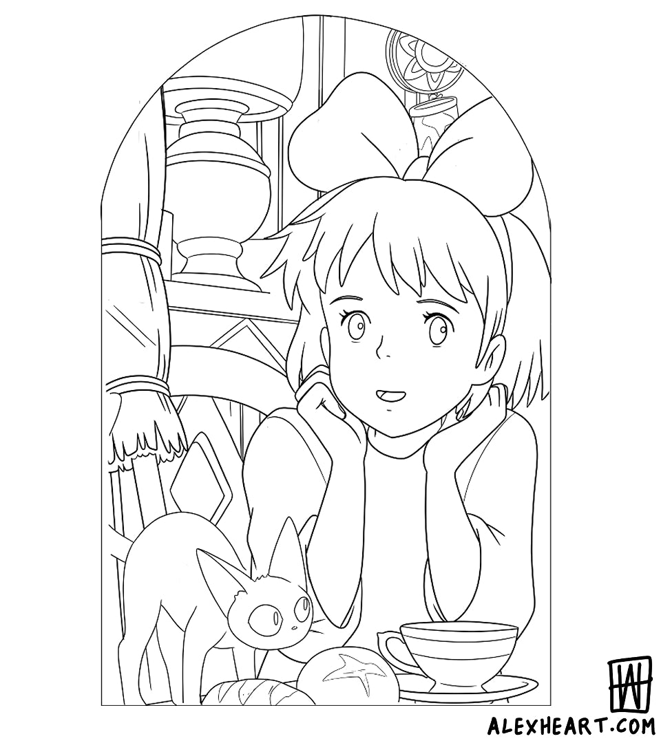 Kiki and Jiji from Kiki's Delivery Service - Anime tattoo design