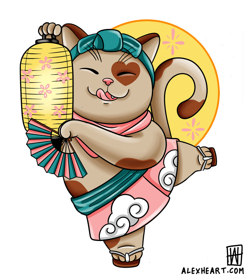 Lantern Cat - neotrad tattoo design